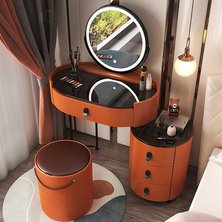 4 Drawers Makeup Vanity Desk with Black Glass Top for Bedroom