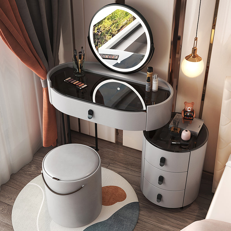 4 Drawers Makeup Vanity Desk with Black Glass Top for Bedroom