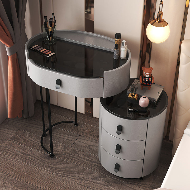 4 Drawers Makeup Vanity Desk with Black Glass Top for Bedroom