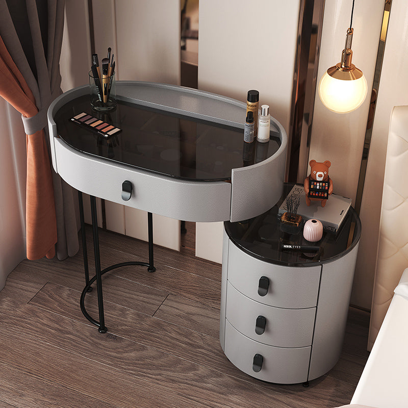 4 Drawers Makeup Vanity Desk with Black Glass Top for Bedroom
