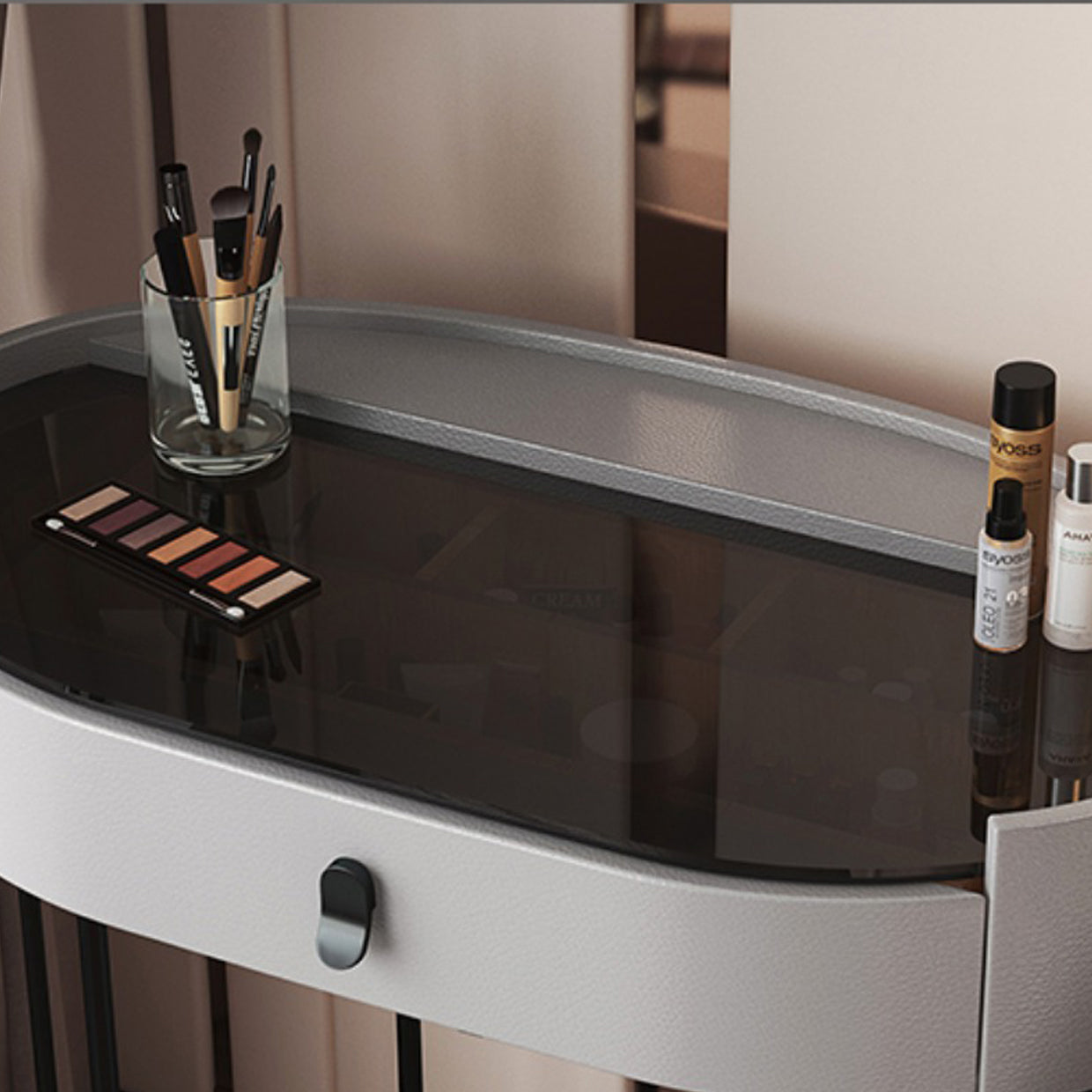 4 Drawers Makeup Vanity Desk with Black Glass Top for Bedroom