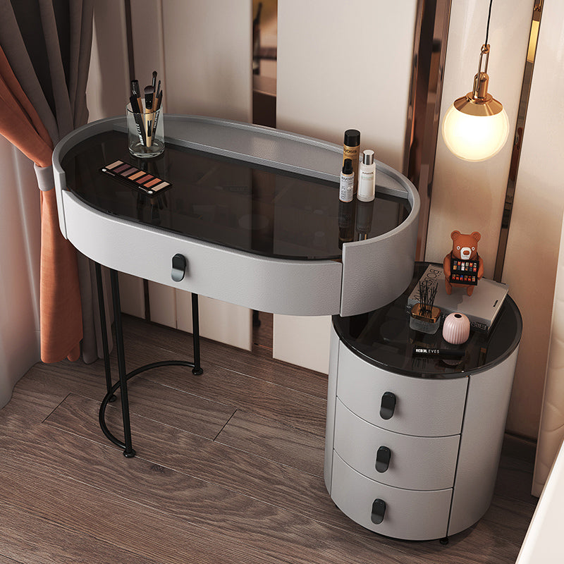 4 Drawers Makeup Vanity Desk with Black Glass Top for Bedroom
