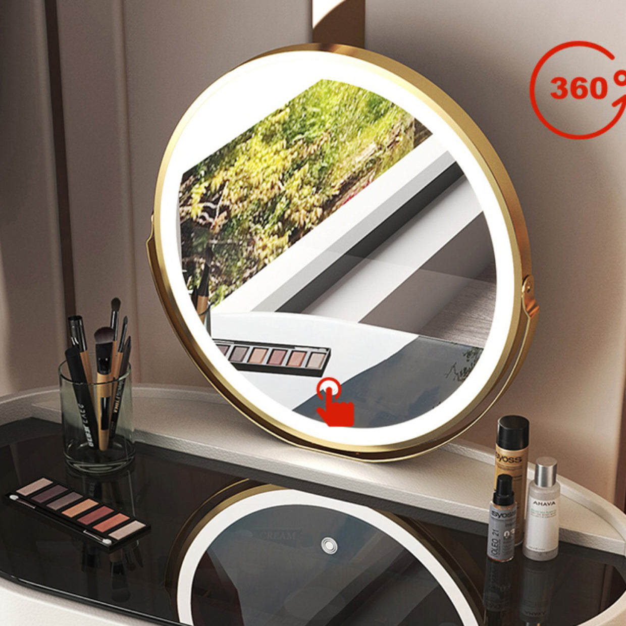 4 Drawers Makeup Vanity Desk with Black Glass Top for Bedroom
