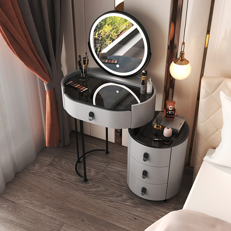 4 Drawers Makeup Vanity Desk with Black Glass Top for Bedroom