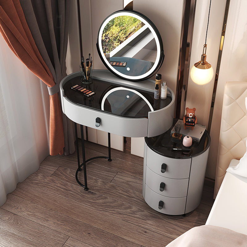 4 Drawers Makeup Vanity Desk with Black Glass Top for Bedroom