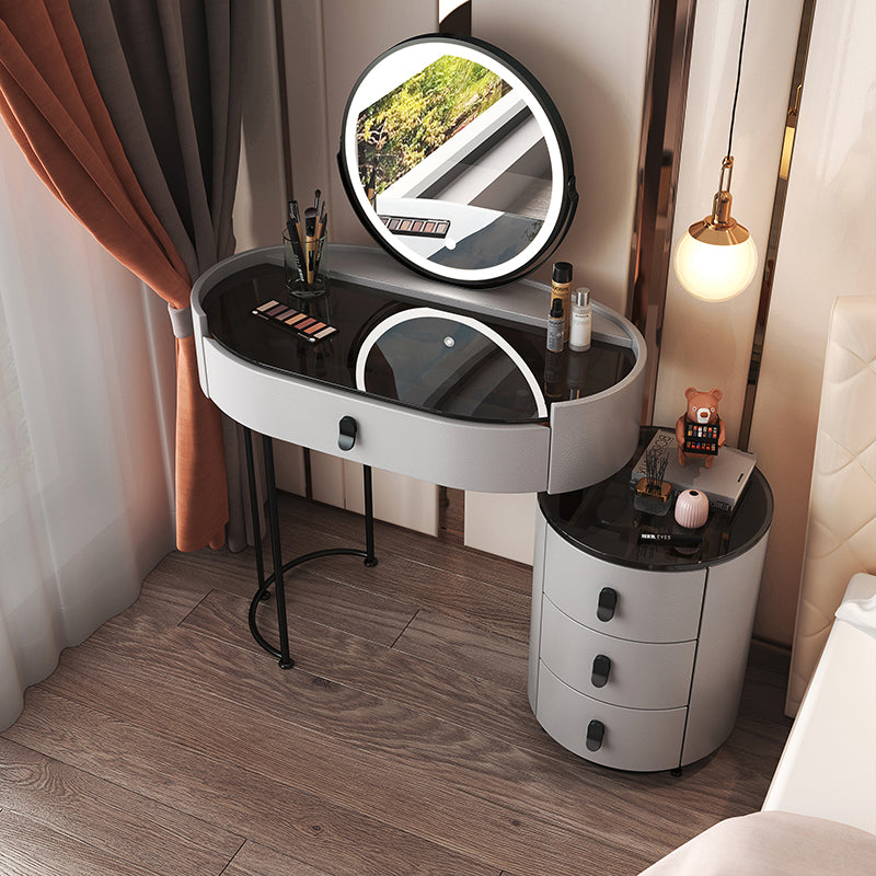 4 Drawers Makeup Vanity Desk with Black Glass Top for Bedroom
