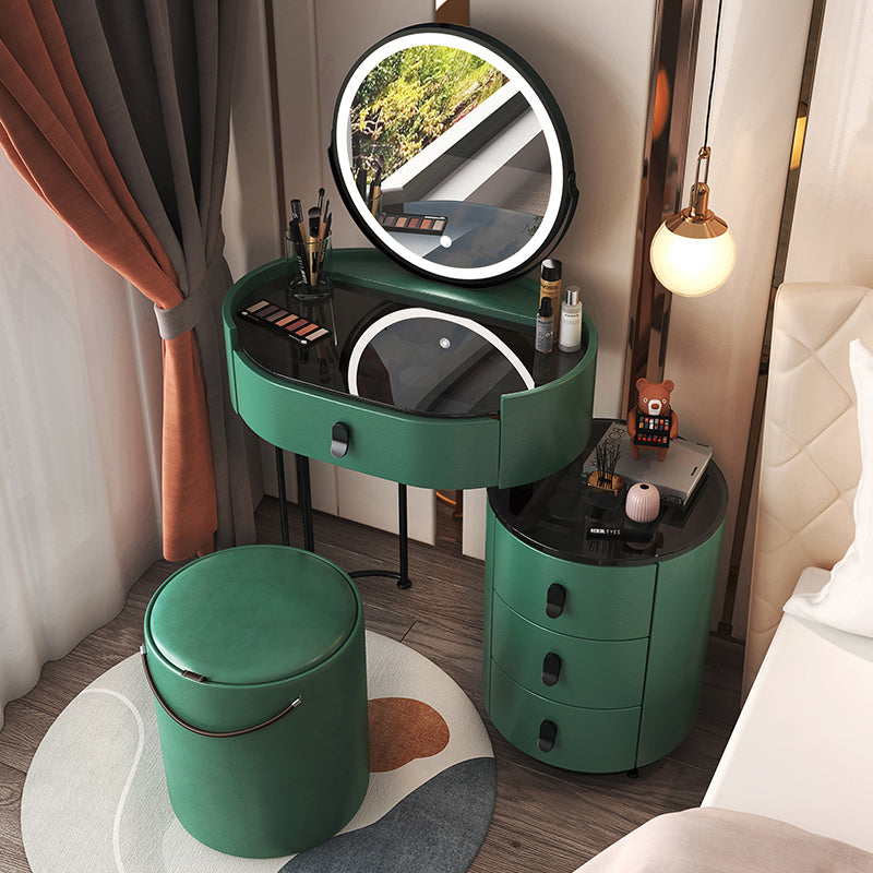 4 Drawers Makeup Vanity Desk with Black Glass Top for Bedroom