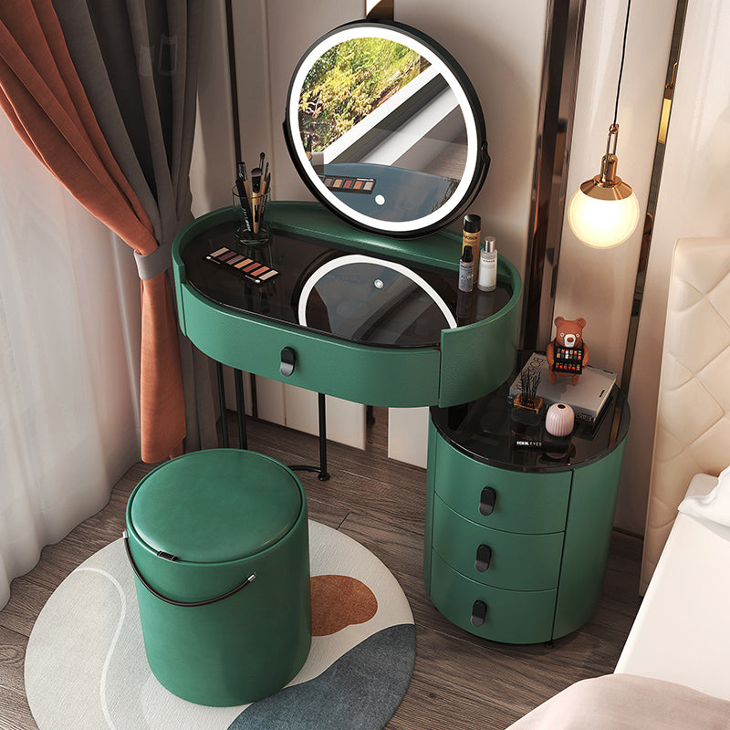 4 Drawers Makeup Vanity Desk with Black Glass Top for Bedroom