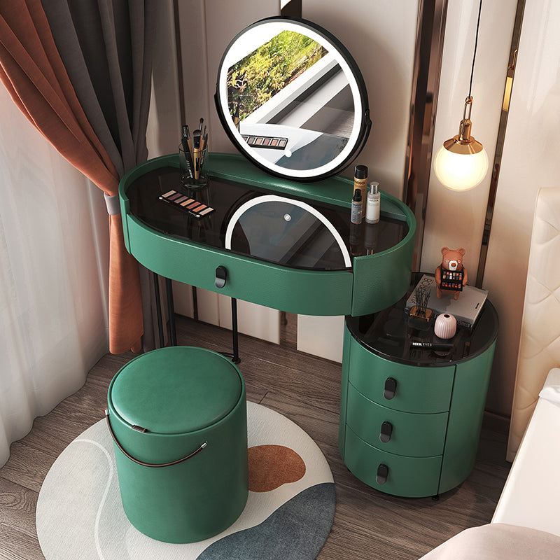 4 Drawers Makeup Vanity Desk with Black Glass Top for Bedroom