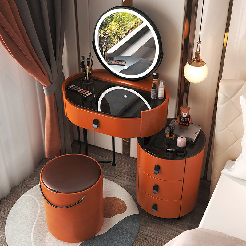 4 Drawers Makeup Vanity Desk with Black Glass Top for Bedroom