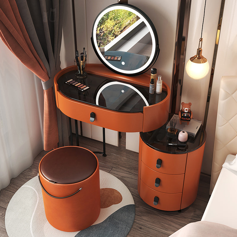 4 Drawers Makeup Vanity Desk with Black Glass Top for Bedroom