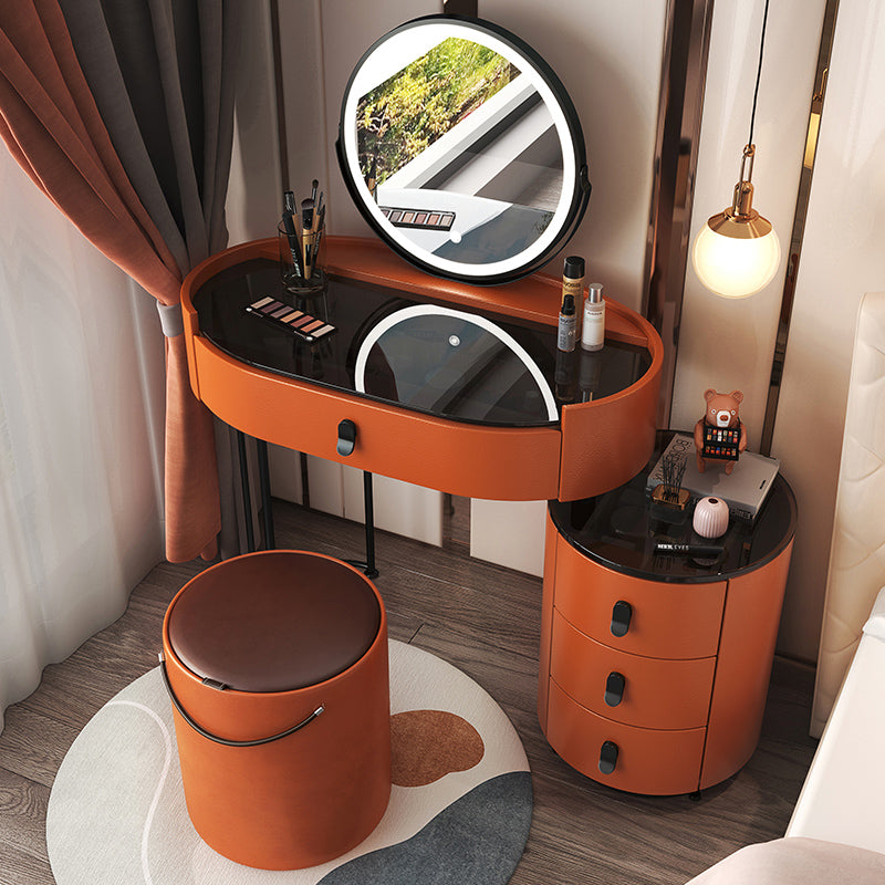 4 Drawers Makeup Vanity Desk with Black Glass Top for Bedroom