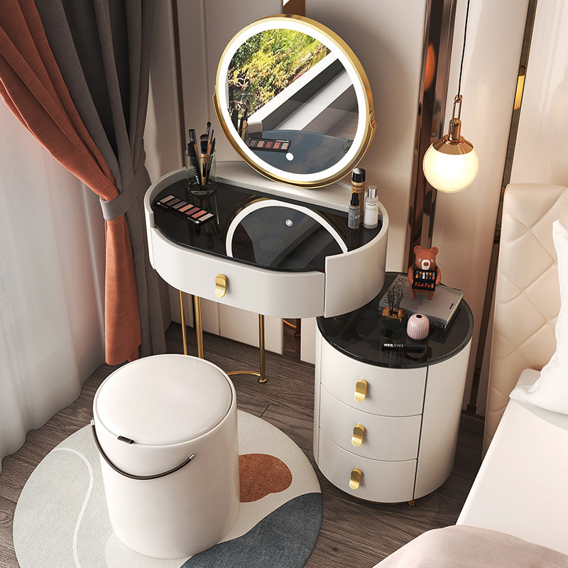 4 Drawers Makeup Vanity Desk with Black Glass Top for Bedroom