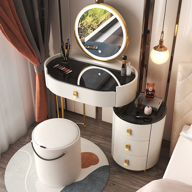 4 Drawers Makeup Vanity Desk with Black Glass Top for Bedroom