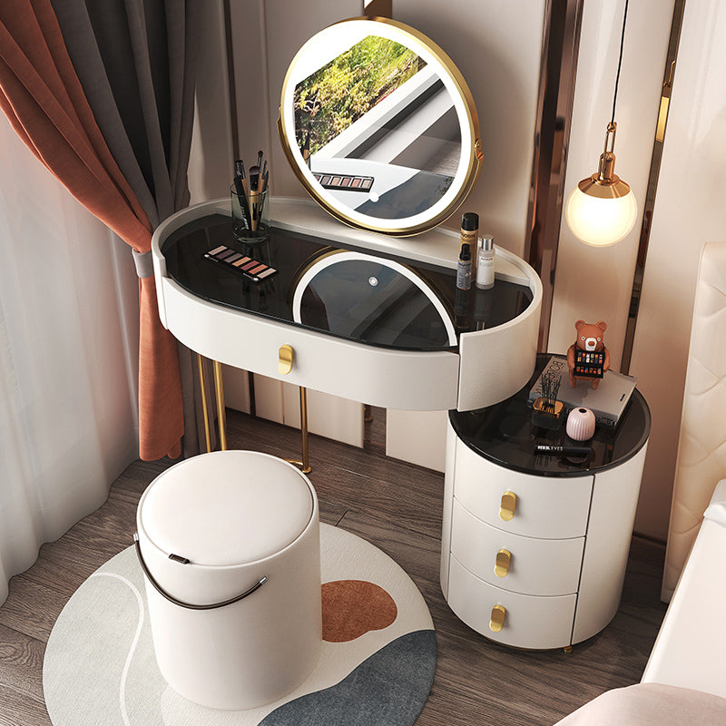 4 Drawers Makeup Vanity Desk with Black Glass Top for Bedroom