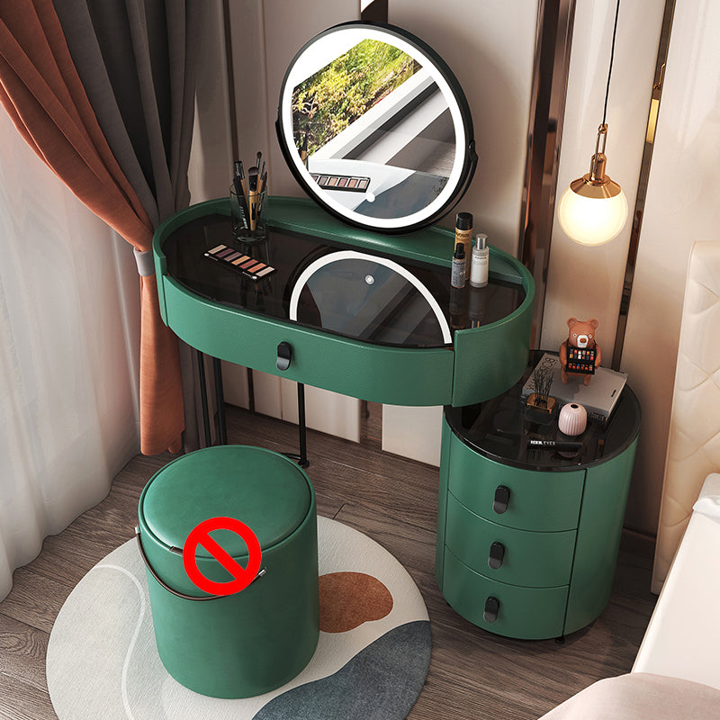 4 Drawers Makeup Vanity Desk with Black Glass Top for Bedroom