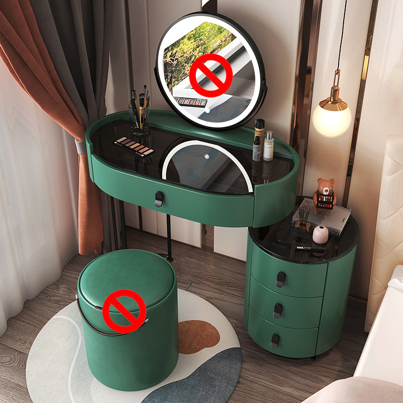 4 Drawers Makeup Vanity Desk with Black Glass Top for Bedroom