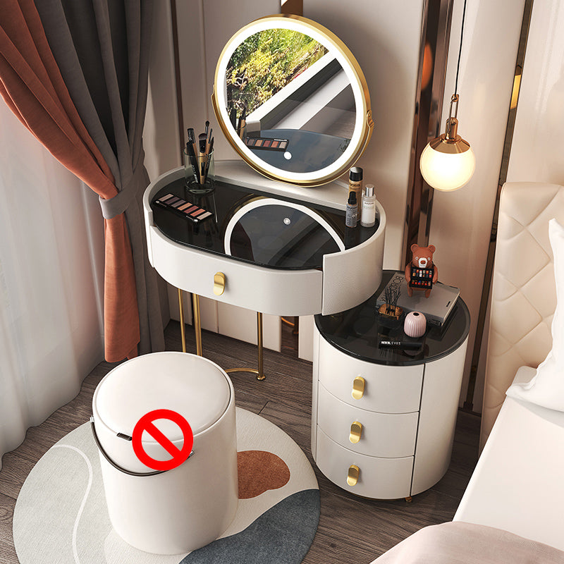 4 Drawers Makeup Vanity Desk with Black Glass Top for Bedroom