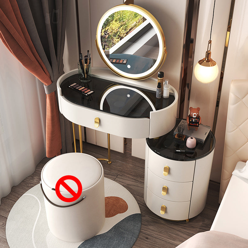 4 Drawers Makeup Vanity Desk with Black Glass Top for Bedroom