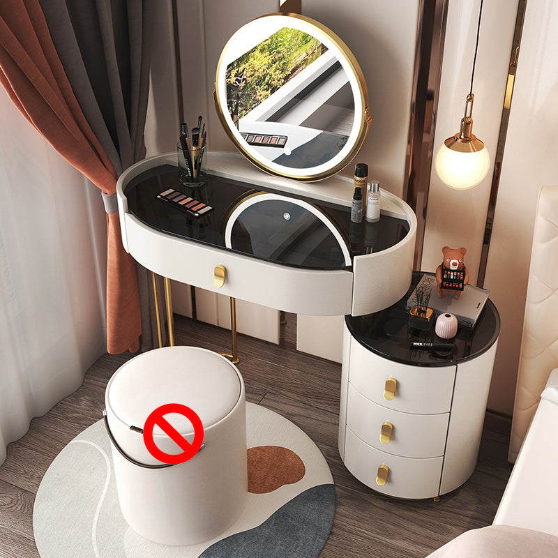 4 Drawers Makeup Vanity Desk with Black Glass Top for Bedroom