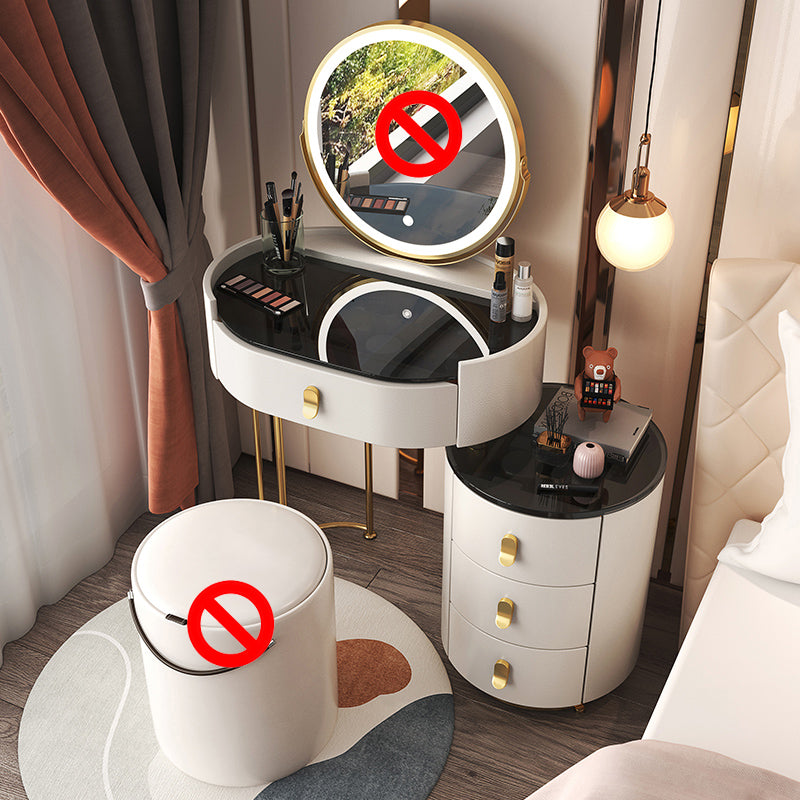 4 Drawers Makeup Vanity Desk with Black Glass Top for Bedroom