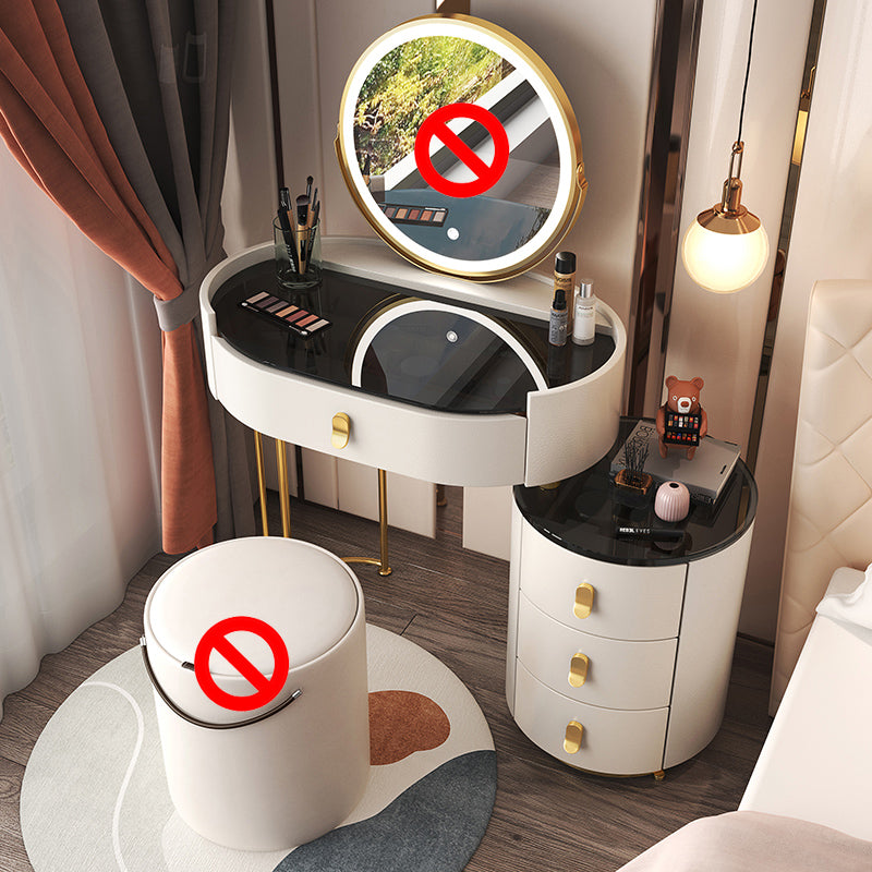 4 Drawers Makeup Vanity Desk with Black Glass Top for Bedroom