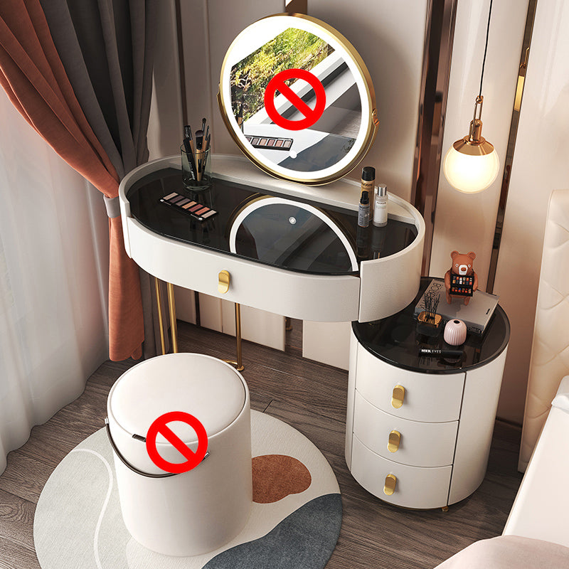 4 Drawers Makeup Vanity Desk with Black Glass Top for Bedroom