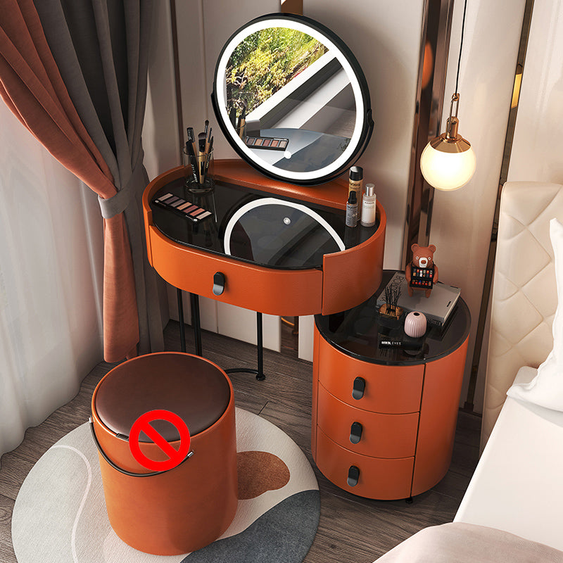 4 Drawers Makeup Vanity Desk with Black Glass Top for Bedroom