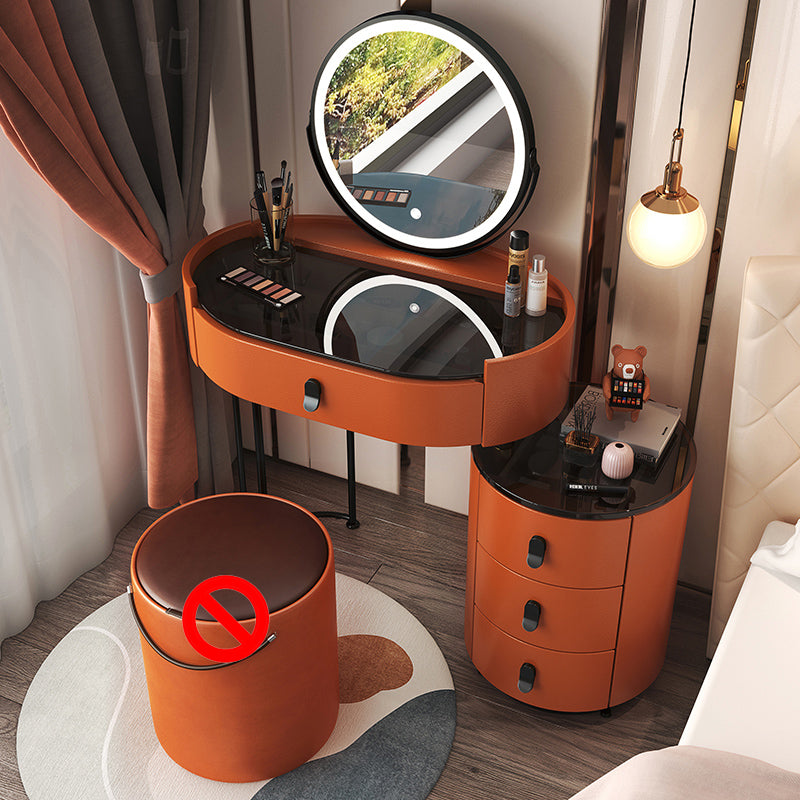 4 Drawers Makeup Vanity Desk with Black Glass Top for Bedroom