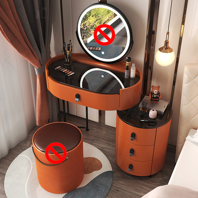4 Drawers Makeup Vanity Desk with Black Glass Top for Bedroom