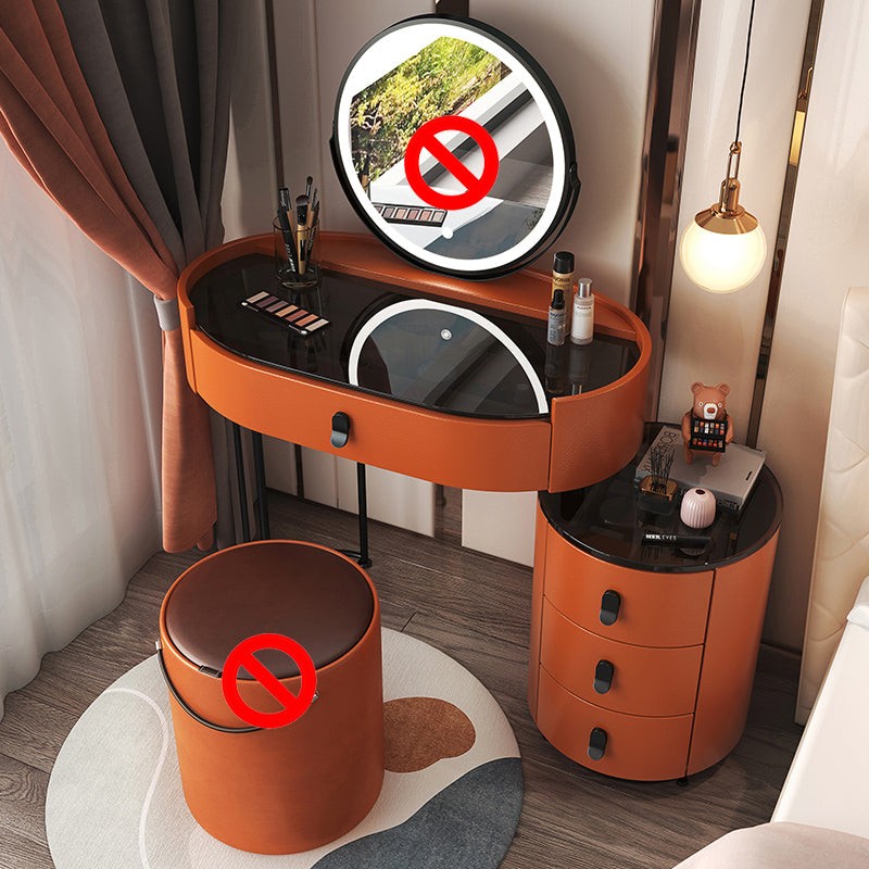 4 Drawers Makeup Vanity Desk with Black Glass Top for Bedroom