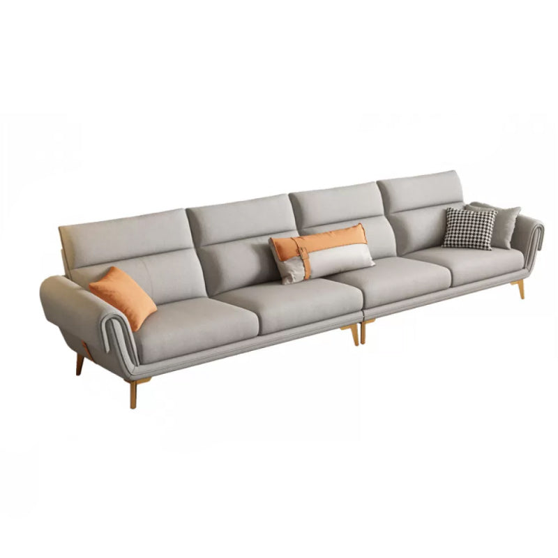 Mid Century Sofa and Chaise in Gray Flared Arm Sewn Pillow Back Sofa