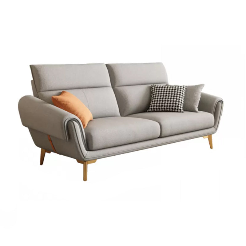 Mid Century Sofa and Chaise in Gray Flared Arm Sewn Pillow Back Sofa