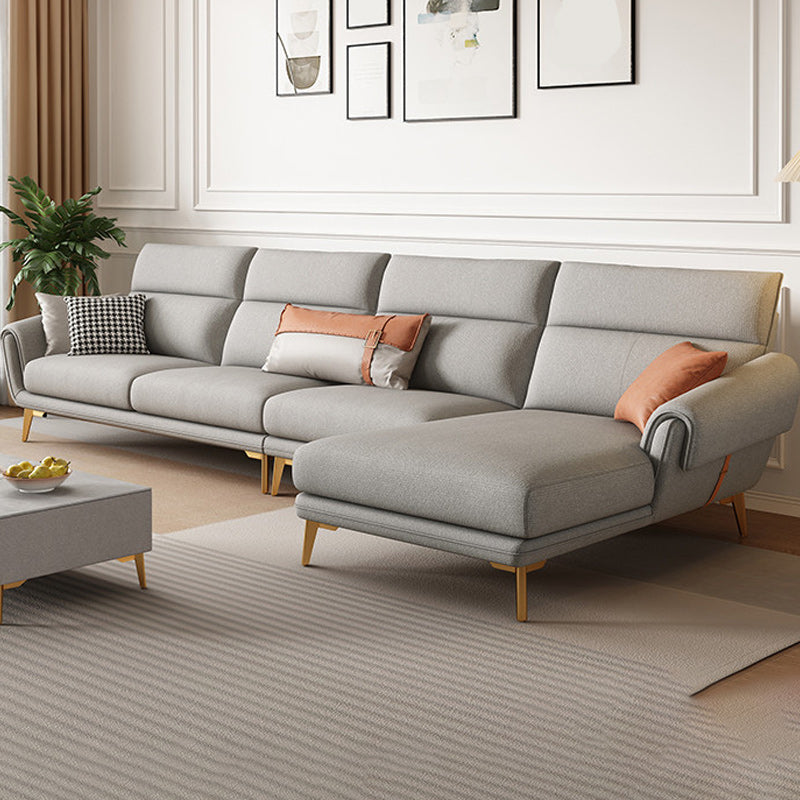 Mid Century Sofa and Chaise in Gray Flared Arm Sewn Pillow Back Sofa