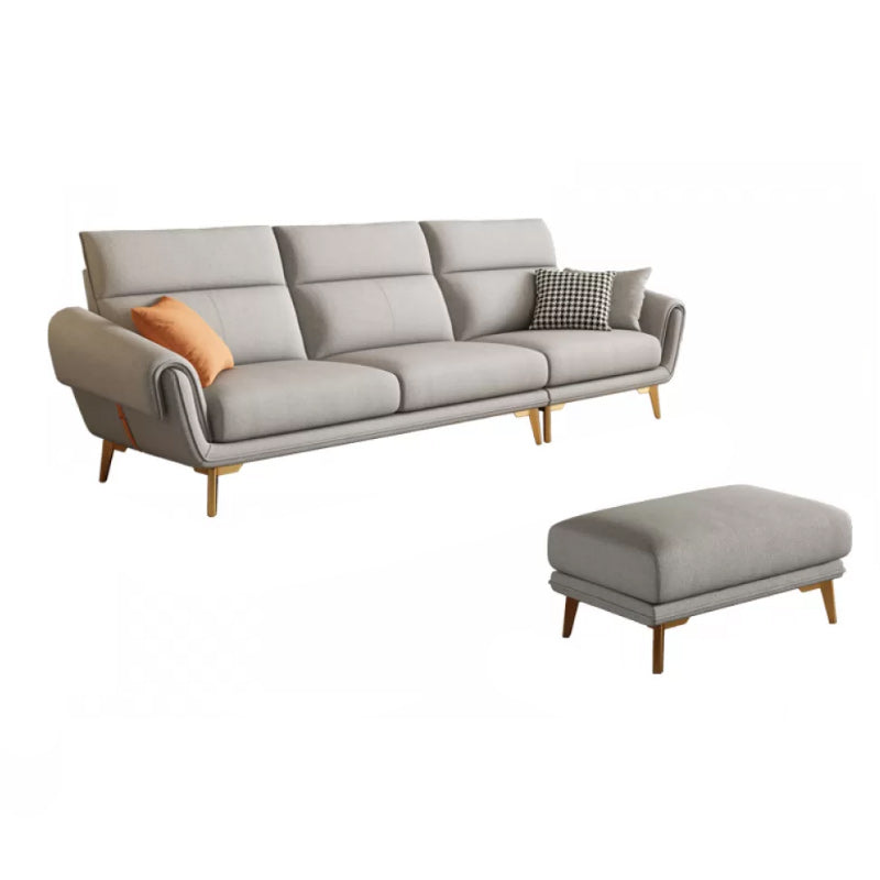 Mid Century Sofa and Chaise in Gray Flared Arm Sewn Pillow Back Sofa