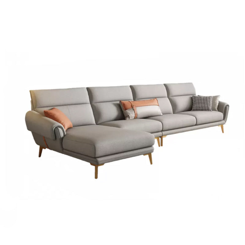 Mid Century Sofa and Chaise in Gray Flared Arm Sewn Pillow Back Sofa