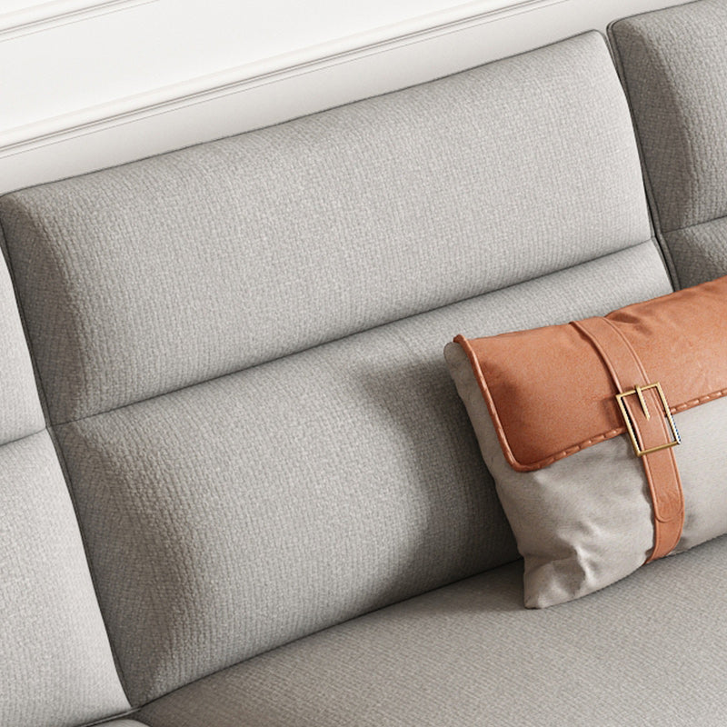 Mid Century Sofa and Chaise in Gray Flared Arm Sewn Pillow Back Sofa