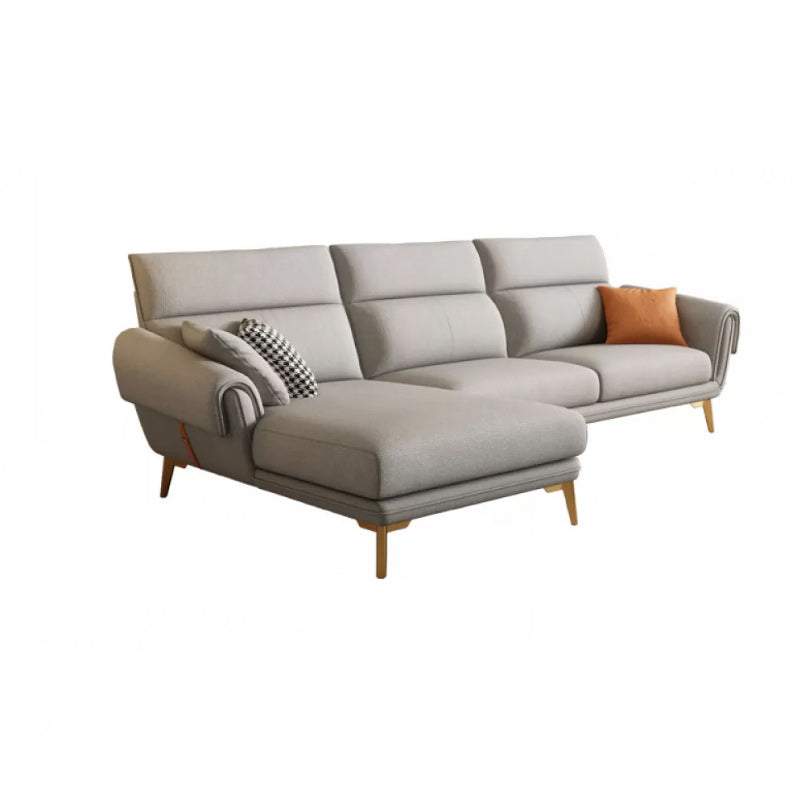 Mid Century Sofa and Chaise in Gray Flared Arm Sewn Pillow Back Sofa