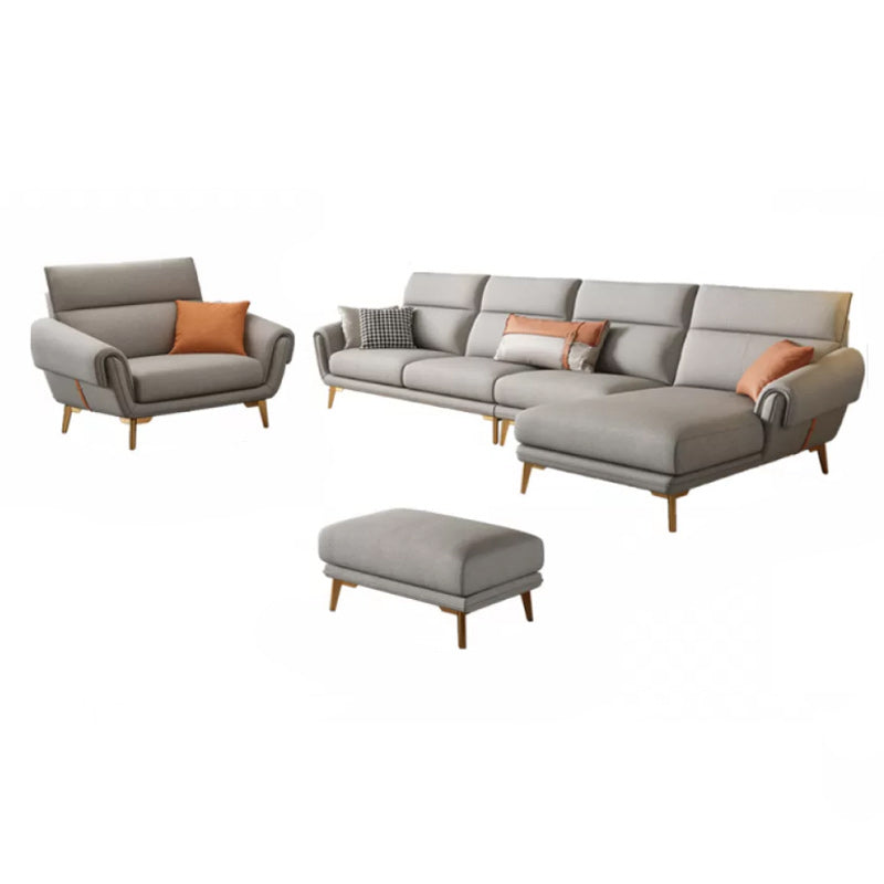 Mid Century Sofa and Chaise in Gray Flared Arm Sewn Pillow Back Sofa