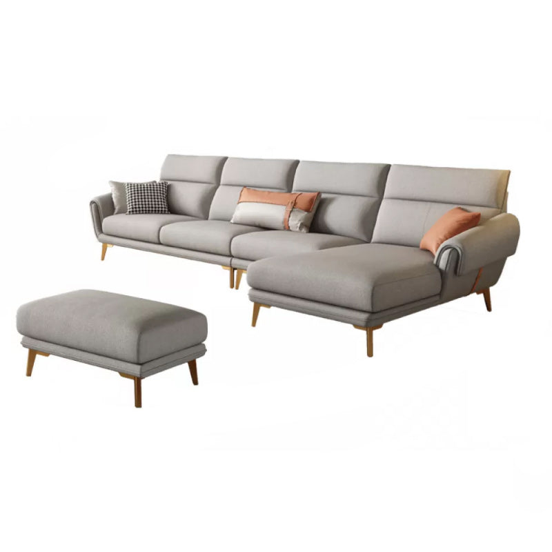 Mid Century Sofa and Chaise in Gray Flared Arm Sewn Pillow Back Sofa