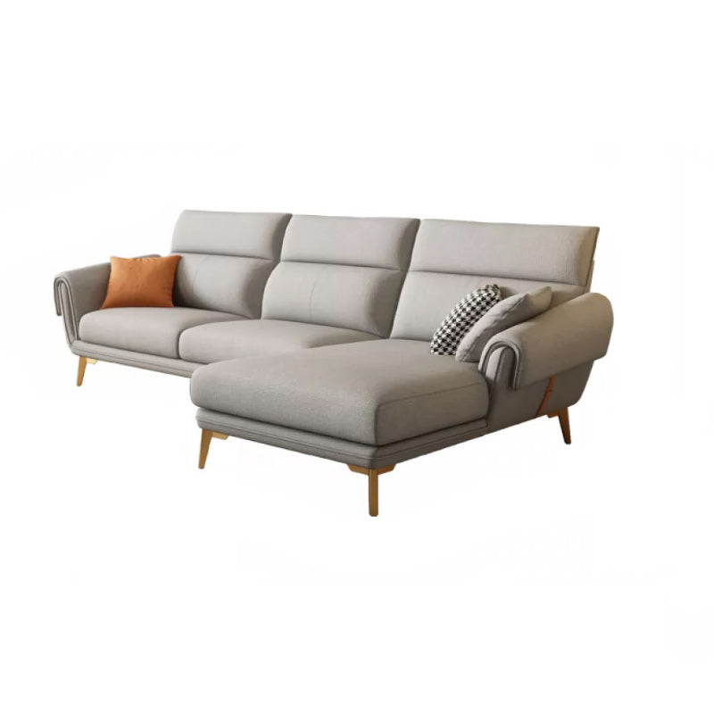 Mid Century Sofa and Chaise in Gray Flared Arm Sewn Pillow Back Sofa