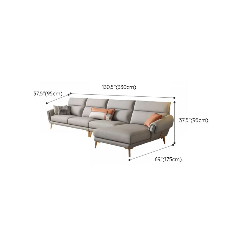 Mid Century Sofa and Chaise in Gray Flared Arm Sewn Pillow Back Sofa