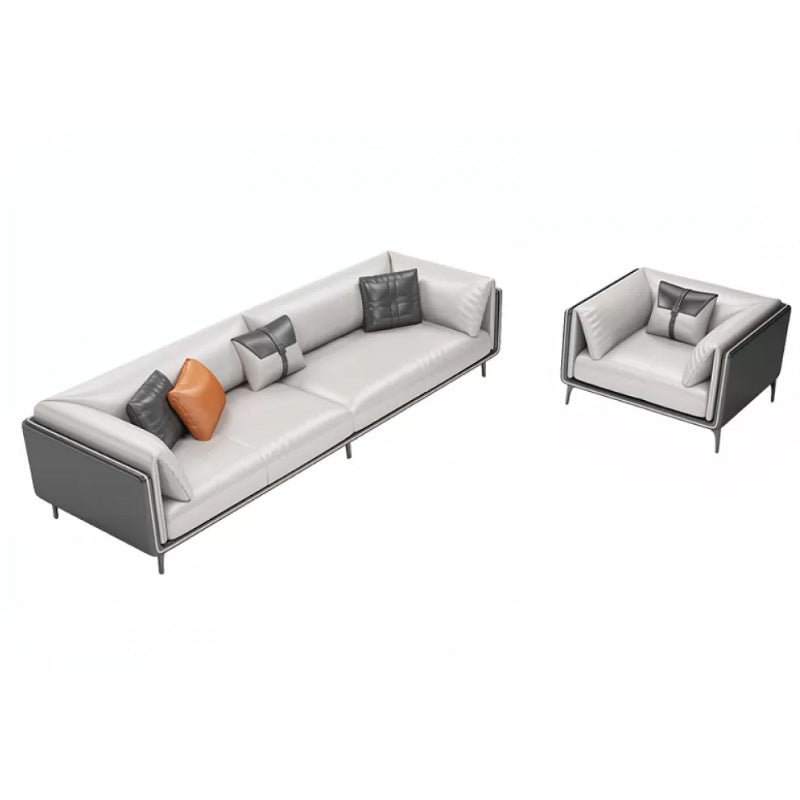 Minimalist Pillow Top Arm Sofa Gray Leather Loose Back Cushions Sofa