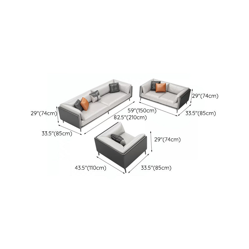 Minimalist Pillow Top Arm Sofa Gray Leather Loose Back Cushions Sofa