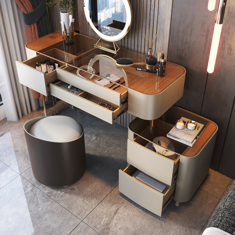 Luxurious Wood and Metal Make-up Vanity 5 Drawers Dressing Table