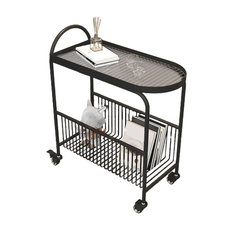 Metal and Glass Side Table Modern Bedroom End Table with Storage