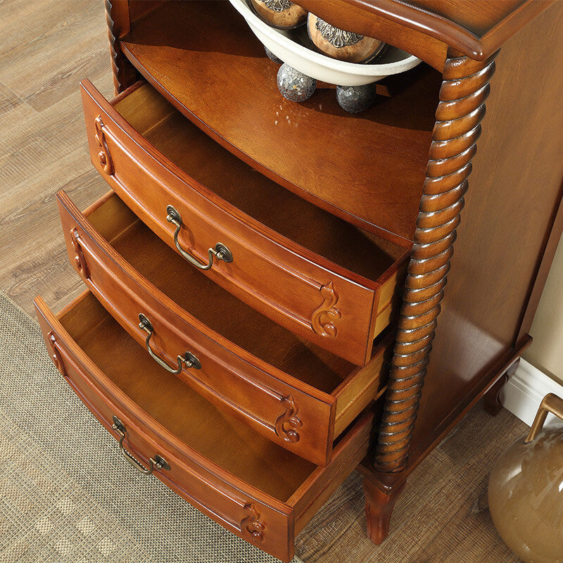 Mid-Century Modern Rectangle Chest/Cabinet with Drawers in Rubberwood