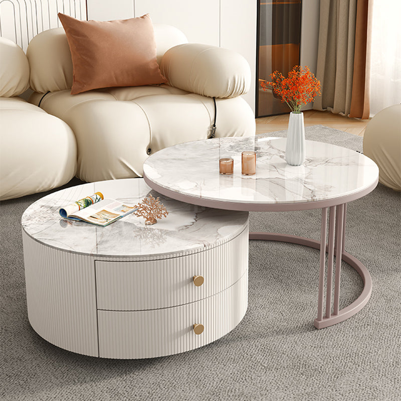 Frame 2 Nesting Coffee Table with 2 Drawers Modern Slate/Glass Round Coffee Table Set