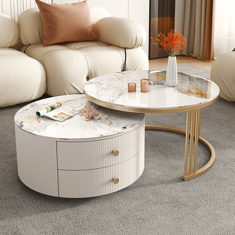 Frame 2 Nesting Coffee Table with 2 Drawers Modern Slate/Glass Round Coffee Table Set