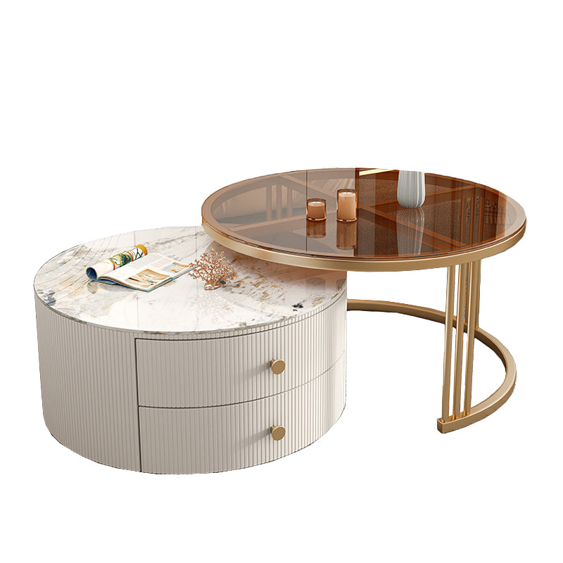 Frame 2 Nesting Coffee Table with 2 Drawers Modern Slate/Glass Round Coffee Table Set